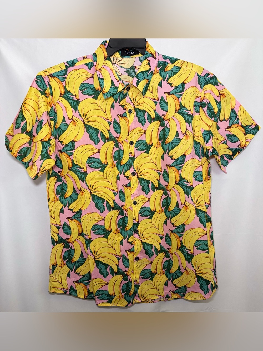 Jogal Men's Banana Hawaiian Short Sleeve Button Up Shirt Large